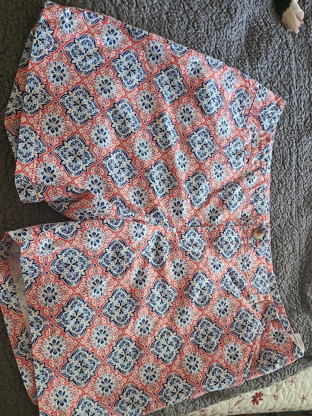 Lee Coral and Navy Tile-Print Women's Bermuda Shorts